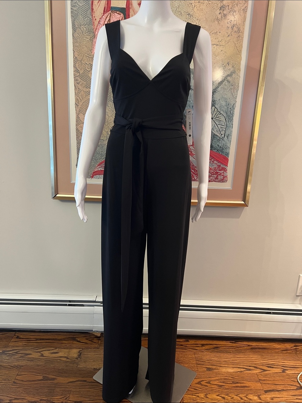 Aqua Black Sleeveless Wide-Leg Jumpsuit with Waist Tie